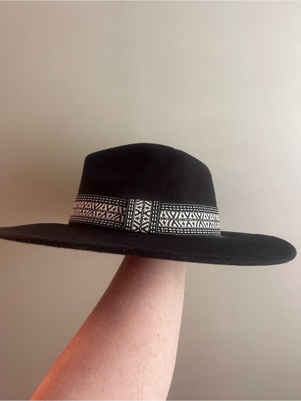 Black Wide-Brim Fedora with Geometric Band